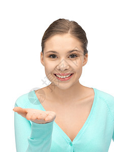 椰枣上的东西人士广告快乐青少年女性微笑女孩手势白色商务图片