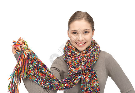 玛夫勒的美女女孩微笑成人棉被幸福季节围巾羊毛衣服女性图片
