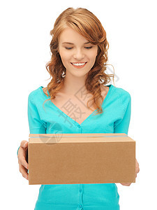 带纸箱的少女盒子运输快乐学生工人服务纸盒女性女士包装图片