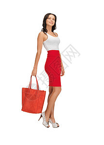 妇女穿着包装宝贝工作室裙子姿势高跟鞋微笑成人女性手提包女孩图片