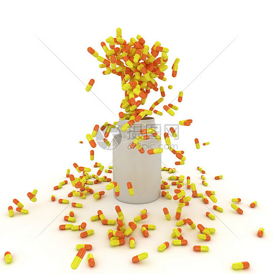 药片爆炸药瓶黄色药业图形药剂白色医疗药丸瓶子喷泉图片