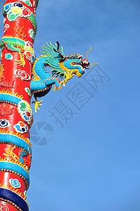 龙天空蓝色金子文化寺庙雕塑蓝天背景图片