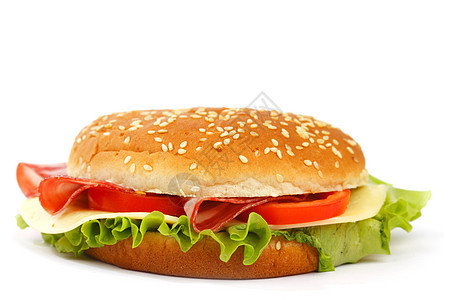 白上孤立的芝士汉堡面包饮食芝麻美食种子晚餐食物包子午餐小吃图片