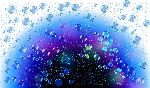 窗口上雨滴的鲜艳色彩窗户液体气泡天空沉淀湿气水滴玻璃珠子反射图片