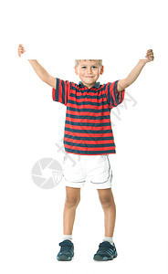男孩拿着横幅手臂边缘学校海报空白帆布派对童年标语推介会图片