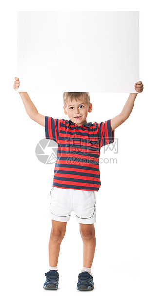 男孩拿着横幅教育框架孩子幸福推介会白色学校标语手臂友谊图片