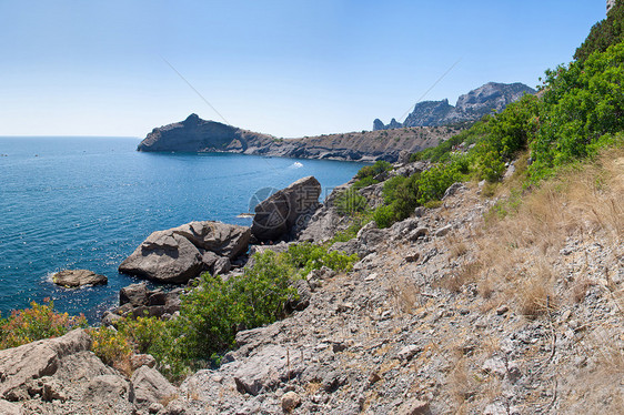Sudak海滩 黑海 乌克兰 黑海假期爬坡石头山脉天线旅行全景海洋岩石旅游图片