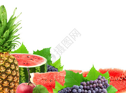 丰富多彩的健康新鲜水果美食酿酒茶点热带叶子植物食物藤蔓小吃果汁图片