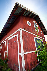 红谷仓木头孤独白色季节建筑天空绿色蓝色谷仓红色图片
