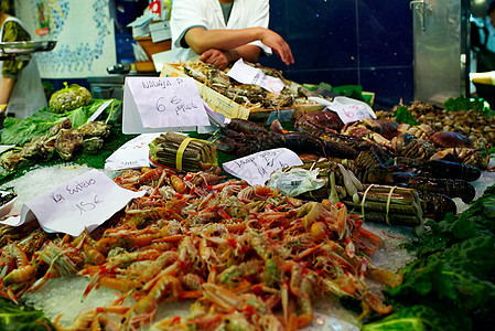 海海食品市场标价购物店铺龙虾贸易螃蟹零售柜台美食图片