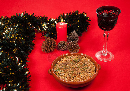圣诞开始美食食物水平黏土陶器起动机沙拉服务扁豆图片