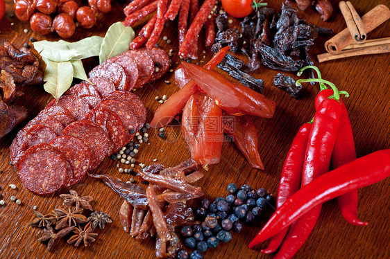 肉类和香肠火腿厨房营养香菜团体餐厅牛肉猪肉木头胡椒图片