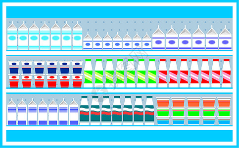 带有奶制品的超市货架店铺插图食物盒子水平瓶子市场饮料营销零售图片