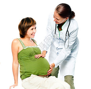 与孕妇一起看医生医疗女孩成人腹部病人女士微笑母性考试怀孕图片