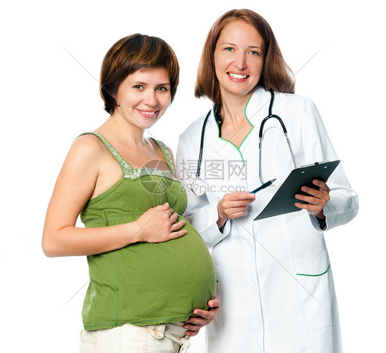 与孕妇一起看医生母性医疗咨询女孩女性微笑怀孕医院卫生腹部图片