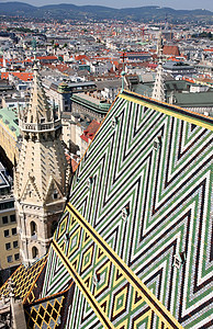 维也纳全景 史提芬大教堂的空中观察中心旅行市中心地标景观房子天空天际建筑正方形图片