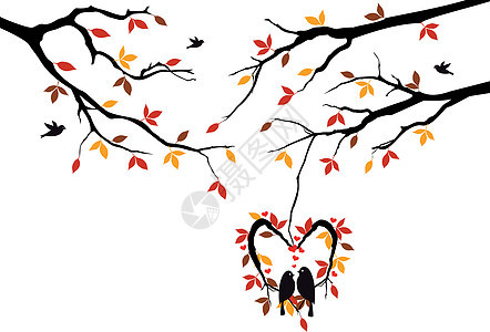 秋天树上的鸟 在心脏巢 矢量图片