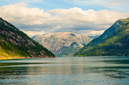 吕瑟峡湾Fjord 位置山脉旅游峡湾绿色多云高原悬崖高地岩石假期背景