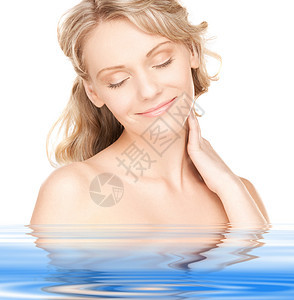美丽美丽的妇女活力蓝色卫生温泉头发皮肤容貌女性女孩护理图片