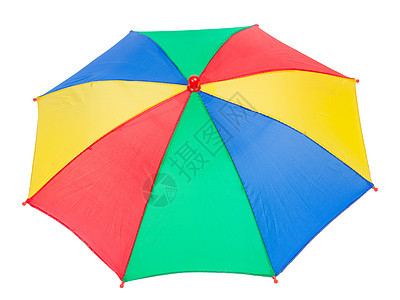 白色隔离的彩色雨伞蓝色黄色彩虹天气庇护所红色绿色尼龙阳伞图片