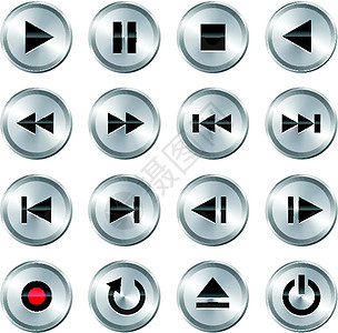 多媒体控制图标按钮集界面塑料倒带导航圆圈音乐网站金属视频收藏图片