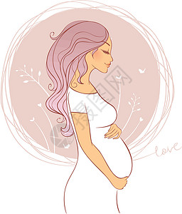 怀孕妇女妈妈腹部女士玫瑰身体头发女孩母性父母生活图片