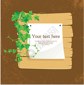 Ivy背后叶子框架木头笔记招牌木板创造力卷曲标签横幅图片