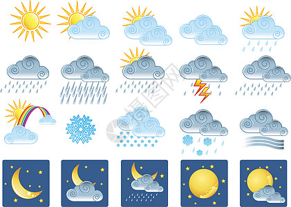 20个气象图标环境太阳房子彩虹雪花绘画洪水天气雨滴月亮图片