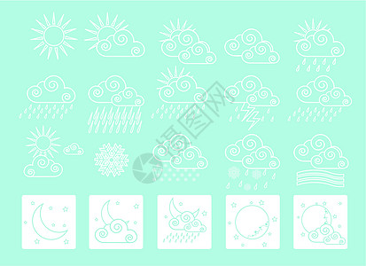 20个气象图标闪电雨滴插图飓风雷雨房子彩虹月亮曲线云景图片