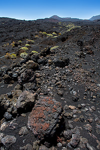 拉帕尔马火山熔岩黑石天空自然旅行观光旅游火山公园岩石石头蓝色图片