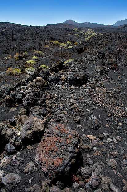 拉帕尔马火山熔岩黑石天空自然旅行观光旅游火山公园岩石石头蓝色图片