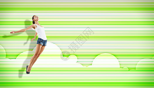 年轻女子跳舞跳跃女性体操运动女士杂技女孩艺术音乐演员有氧运动图片