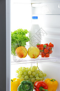 健康食品厨房冰箱蔬菜水果饮食牛奶香肠素食图片