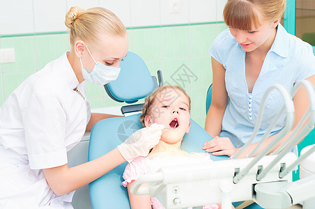 女牙医检查儿童情况办公室病人幸福诊所家庭孩子外科访问眼镜女性图片