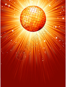 火花橙红色迪斯科球 EPS 8派对乐趣玻璃圆圈夜店俱乐部聚光灯旋转娱乐辉光图片