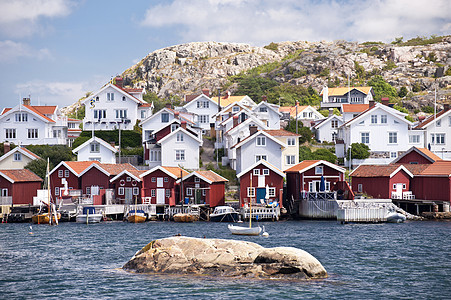 瑞典哈韦克斯特兰树木蓝色岩石村庄花岗岩房子旅行岛屿渔村渔船图片