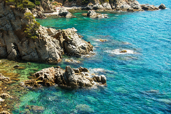 西班牙马洛卡海岸的蓝色环礁湖美丽天空海岸线岩石太阳海洋假期侵蚀导师旅游图片