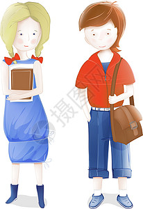 A 女孩和男孩上学的青年学生图片
