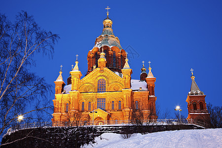 赫尔辛基乌斯彭斯基大教堂教会天空建筑大教堂圆顶宗教蓝色白色图片