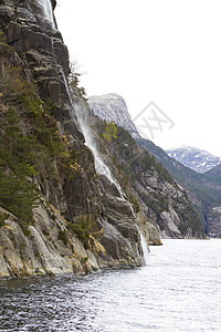 诺威海岸陡峭的岩石石头海洋峡湾风景农村瀑布海岸线乡村爬坡图片