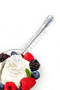 果浆甜品水果影棚节食勺子奶油食物图片