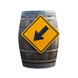 大红酒桶 有交通标志 孤立在白色的后院酒厂生产木头食物啤酒乡村酒精木桶酿酒饮料图片
