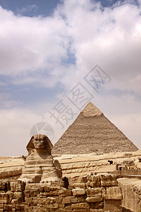 斯芬克斯和伟大的金字塔地标上帝雕像人面废墟历史沙漠建筑学文化雕塑图片