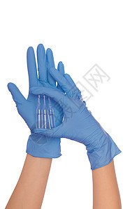 三瓶蓝色教育治疗手套安瓶创新化学品测试药品科学图片