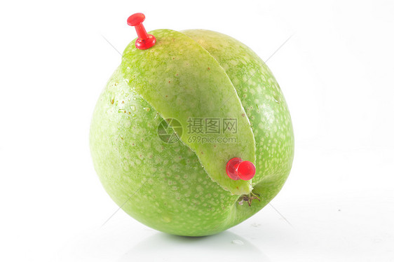 白色背景的绿苹果茶点食物水果图片