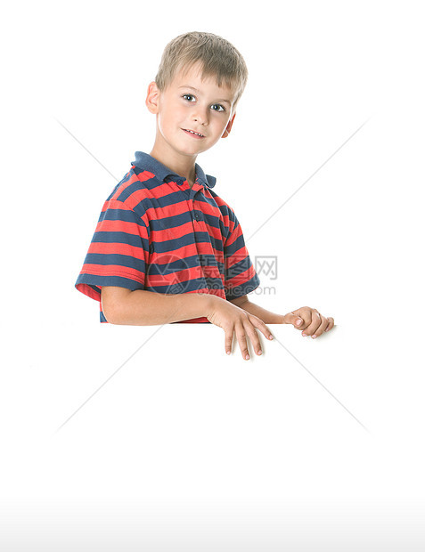 男孩拿着横幅派对学校快乐推介会帆布手指广告牌广告空白童年图片