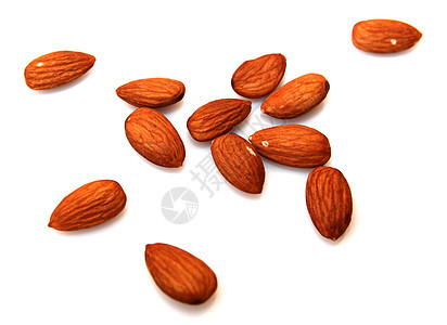 白背景孤立的杏仁白色核心棕色小吃水果阴影坚果工作室营养食物图片