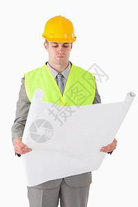 建筑商看计划时的肖像建设者商务人士帽子员工安全帽安全检查员领班管理人员图片