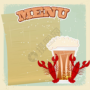 配有啤酒和龙虾的古老标志图片