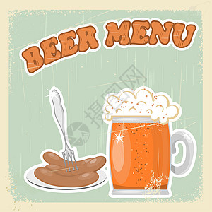 啤酒菜单的旧明信片传单卡片框架海报复古标签广告杯子艺术盘子图片